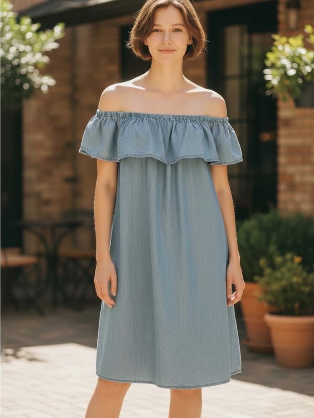 Chicwish Chambray Off-the-Shoulder Dress